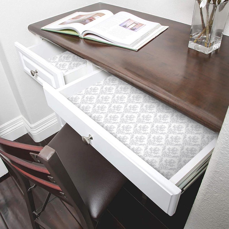 Smart Design Bonded Grip Shelf Liner - 12 Inch x 10 Feet - Non Adhesive, Strong Grip Bottom, Easy Clean Kitchen Drawer, Cabinet, Cupboard Dresser Protector Cover, Non Slip Rubber Mat - Fleur Gris - Image 2